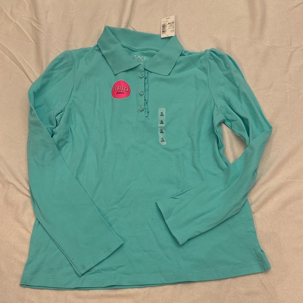 The Children’s Place Sea Frost/aqua long sleeve uniform Polo Shirt